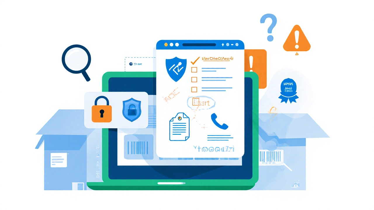 Illustration of checklist icons for a legit online pharmacy.