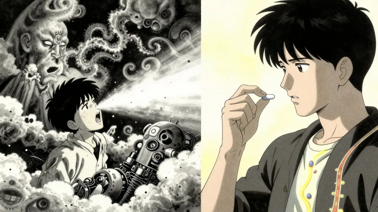 A split scene showing allergy symptoms as spectral pollen spirits versus calm immunotherapy treatment with glowing immune cells.