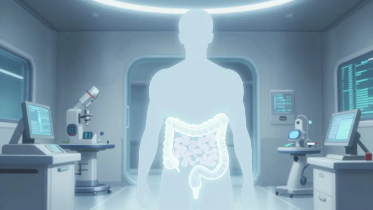 Futuristic medical laboratory scene showing healthy tissue regeneration and hope.