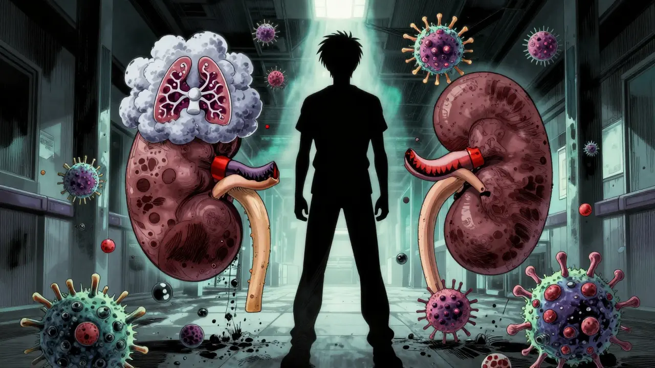 Patient silhouette surrounded by health risk symbolism