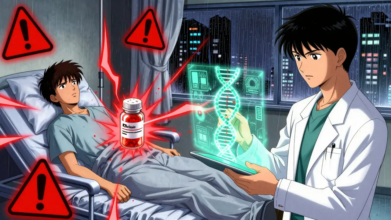 Manga scene contrasting adverse reaction with genetic guidance