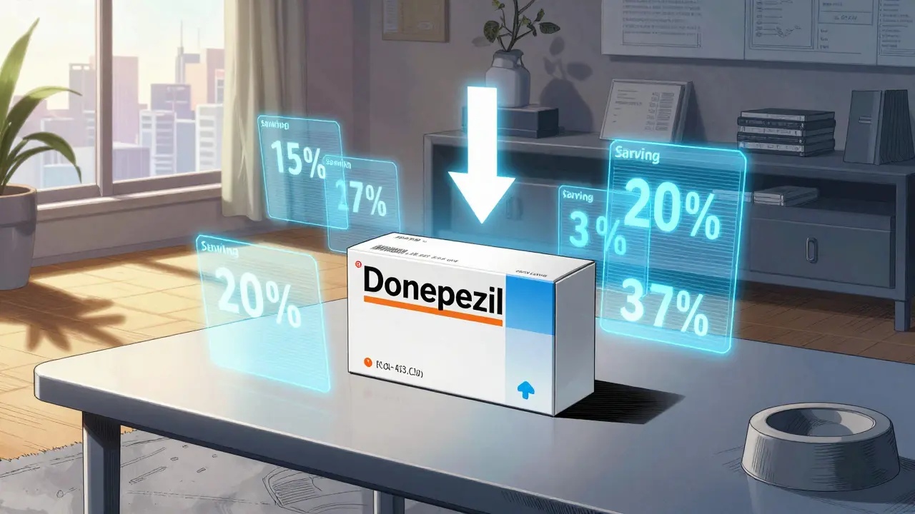 Prescription box on table with holographic discount price tags