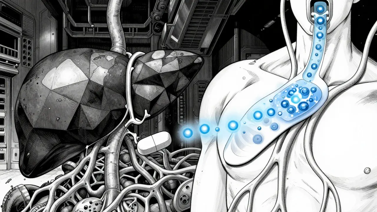 Conceptual art comparing oral vs transdermal hormone delivery