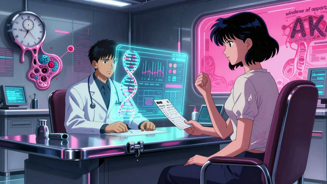 Futuristic medical consultation scene with holographic displays