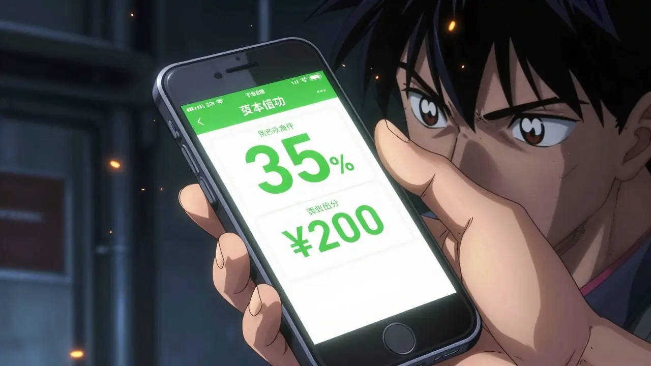 Katsuhiro Otomo style close-up of smartphone showing drug discount savings
