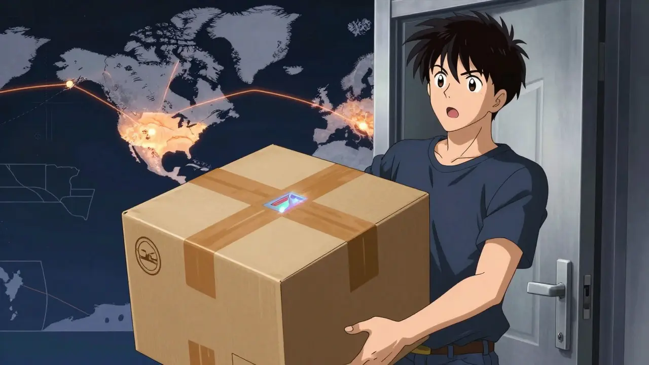 Person receiving a securely packaged medication delivery